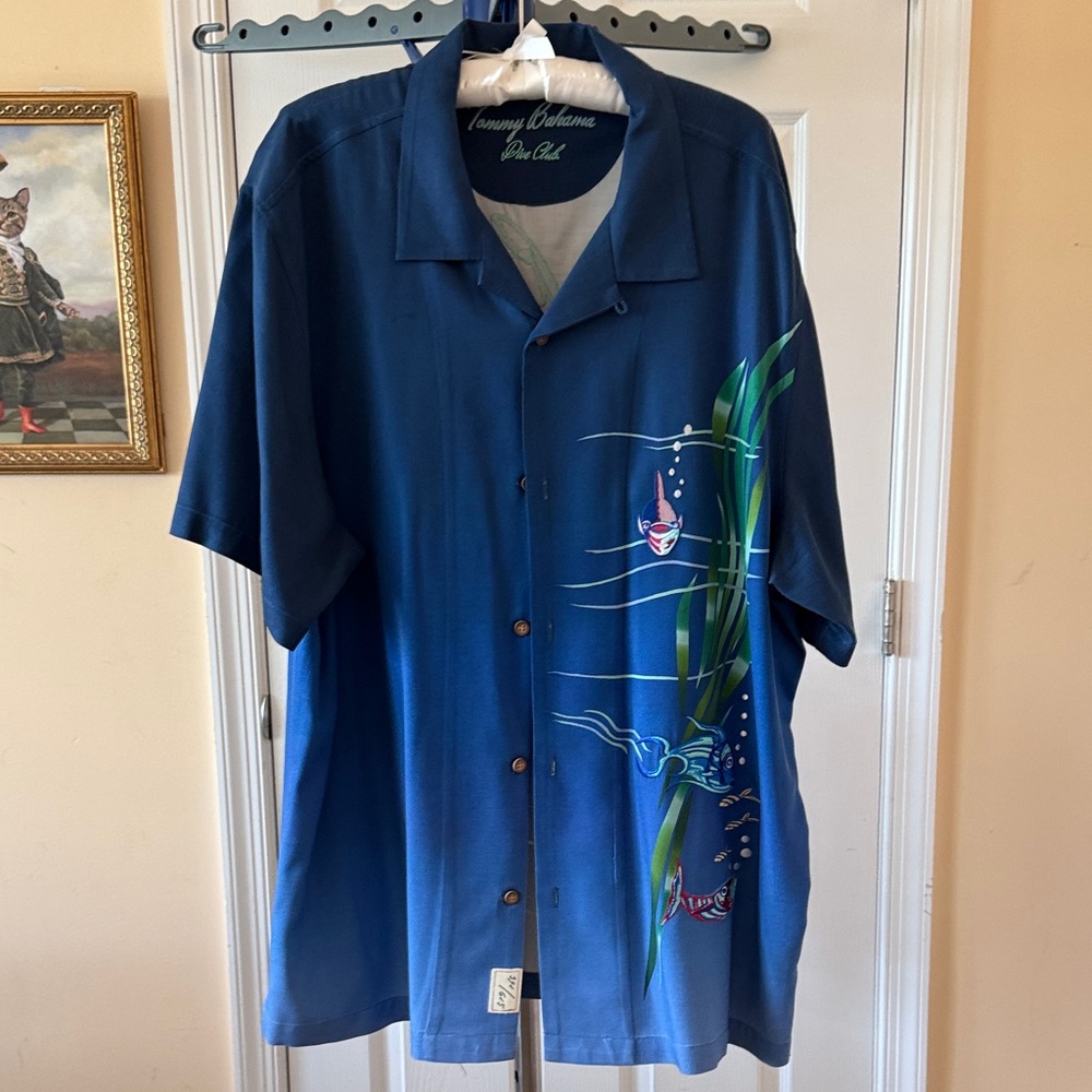 Tommy Bahama Navy Shirt with Tropical Design